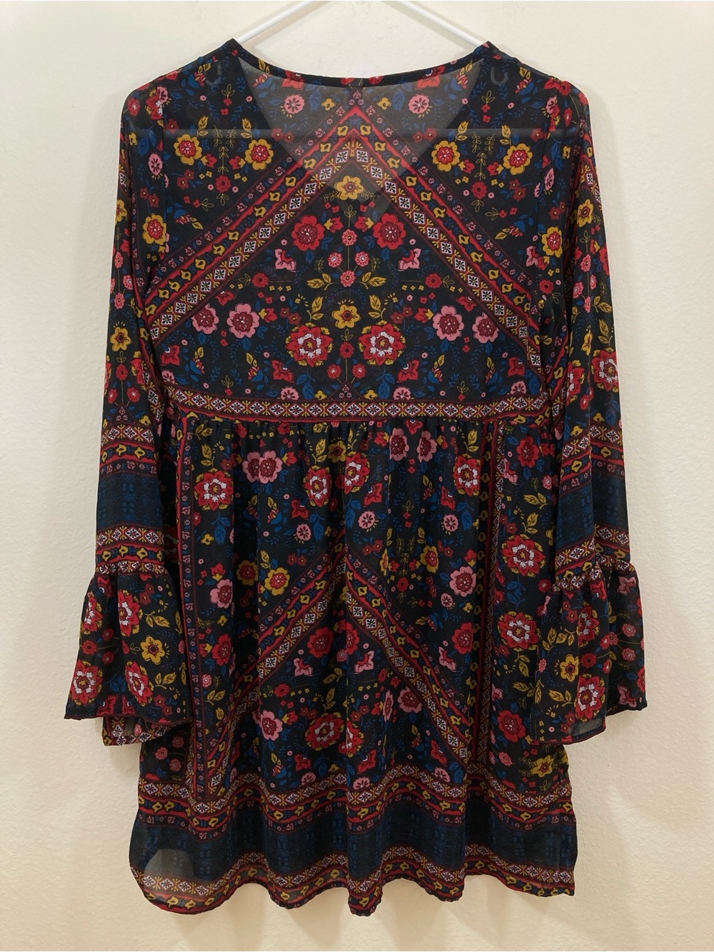 Xhilaration Multicolor Floral Boho Tunic with Tassel Ties Size S - Picture 7 of 11